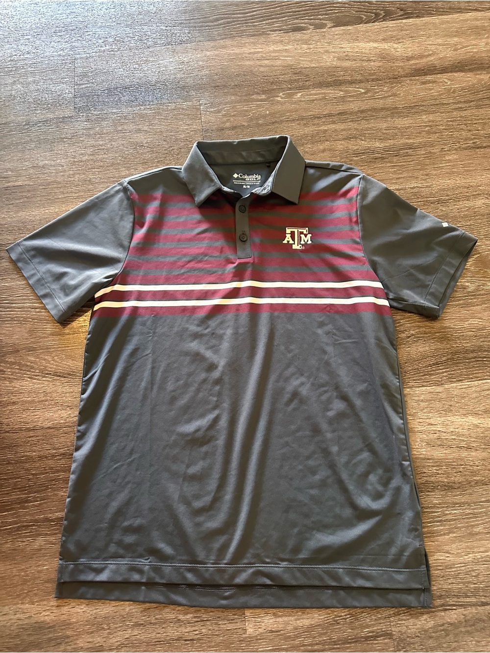 Columbia Texas A&M Aggies Gray/Maroon/White Striped Polo Shirt Men's M